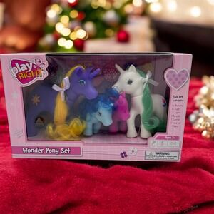 Play Right Wonder Pony Set 4 Unicorns Brush Clips Comb Hair Accessories Kids NIB